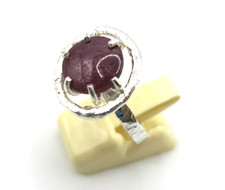 Rough Natural Round Raw Ruby Ring Handmade Hammered 925 Sterling Silver Size 7.5
