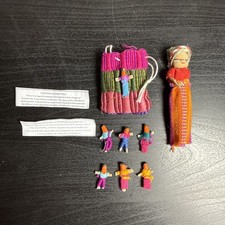 7 Handmade Guatemala Worry Dolls With Pouch