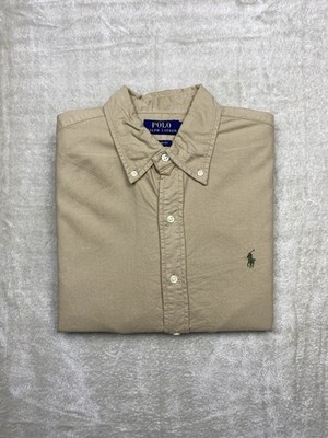 Ralph Lauren Hemd Größe M Herren Uni Beige Baumwolle Classic Fit Logo Bestickt