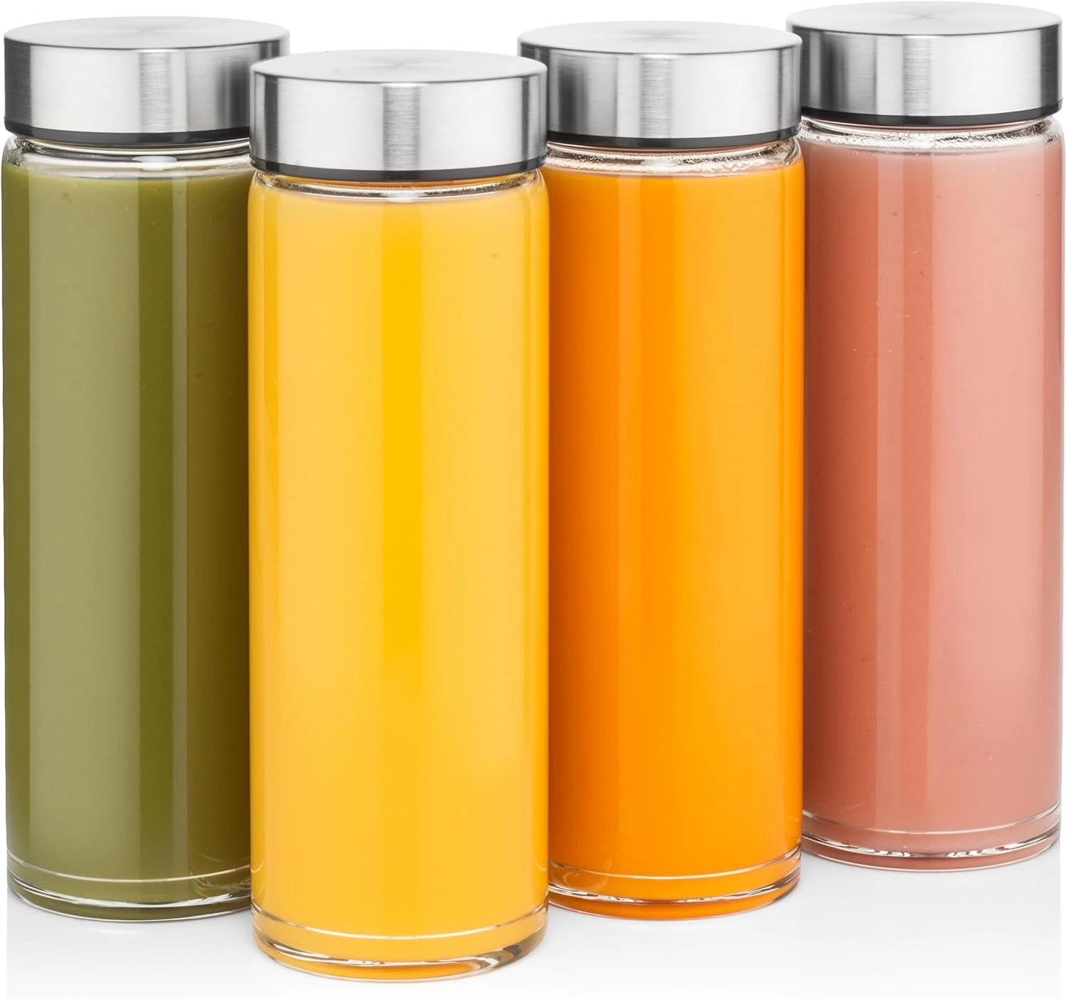 Juice Bottles - 4 Pack Wide Mouth Glass Bottles with Lids - for Juicing, Smoothi