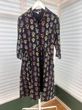 Seasalt Cornwall Wood Rush Dress Navy Floral Mid Length Size 10 Pockets VGC
