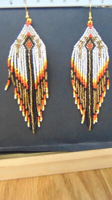 Seed Beaded  Native Style Black Arrow Accented Gold Glitter Beads 5 x 1  1/2''