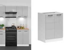 600mm Kitchen Base Unit Cabinet 2 Door 60cm Cupboard Light Grey Gloss Junona