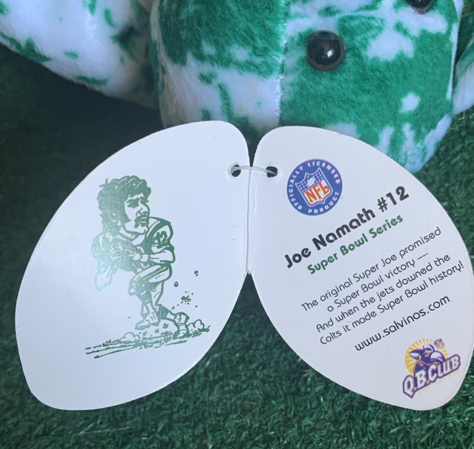 JOE NAMATH 12 NFL HOF SALVINO'S BAMMERS BEANIE BABY WITH TAG