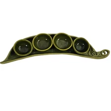 Pottery Barn Garden Crudité Glossy Green Pea Pod Condiment Bowl Set & 19" Tray