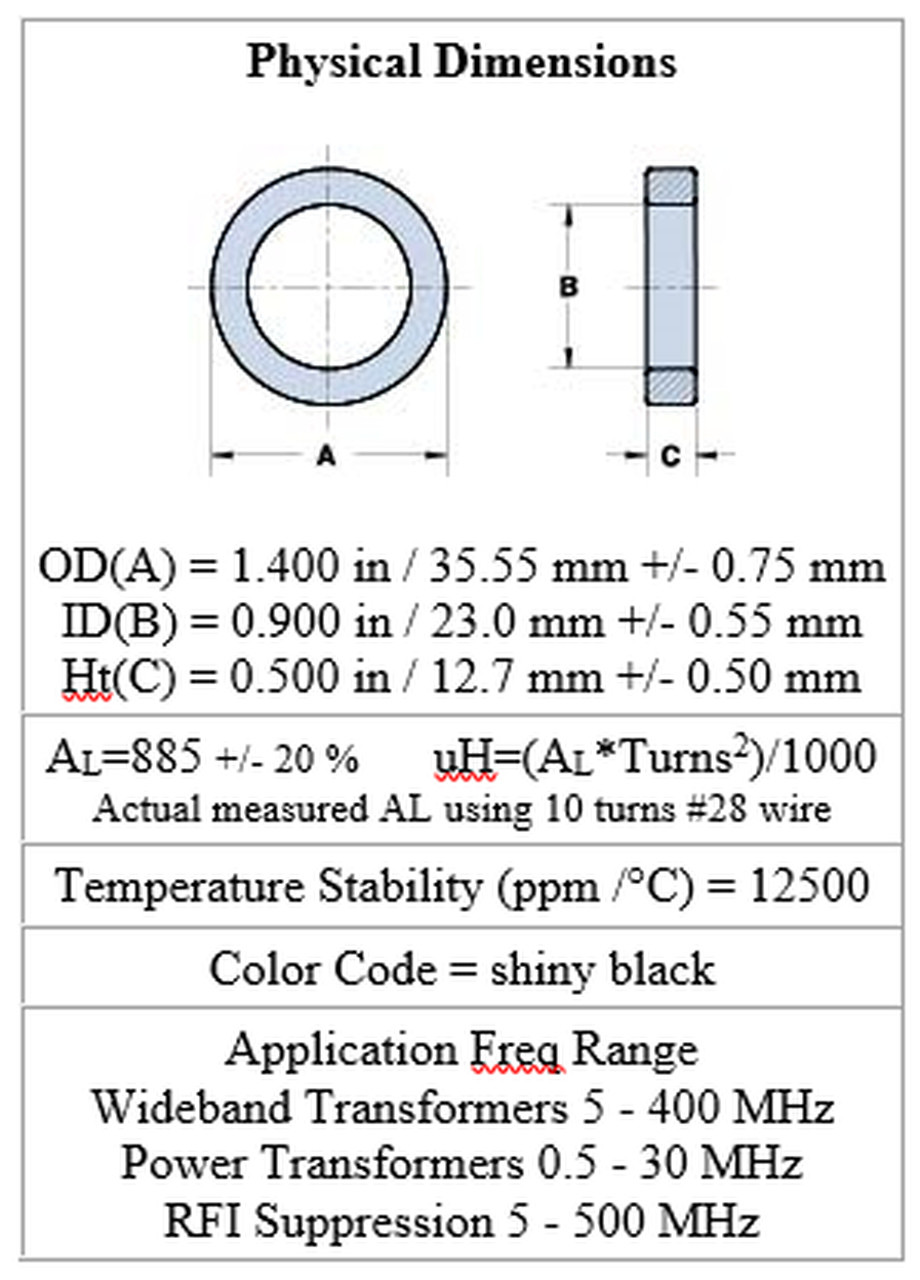 Toroide Amidon Ft140-43 - Nucleo In Ferrite Per Applicazioni Elettroniche