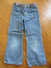 Carters Girls 4 Pocket Embroidered Waist Blue Jeans Adjustable Waist Sz 5 VGUC