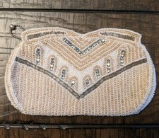 Vtg Beaded Romantic Art Deco Zip Purse Bag Clutch Wallet 7"x4" Belgium Handmade