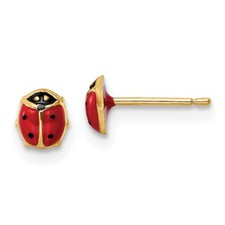 14k Yellow Gold Polished Enameled Small Ladybug Stud Earrings 0.32gm L-5mm