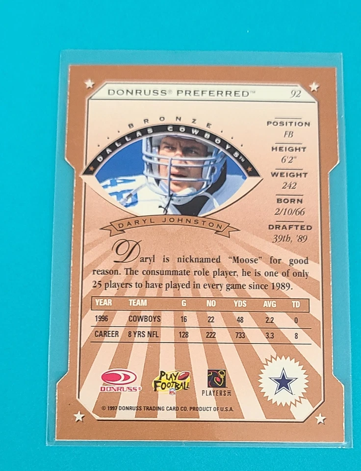 1997 Donruss Preferred Cut To Chase #92 Daryl Johnston Card - 50% Off 6+ W2 - Image 2 of 2