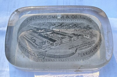 Abrams Antique Glass Paperweight Emerson Smith & Co. Beaverfalls PA 1882 Saws