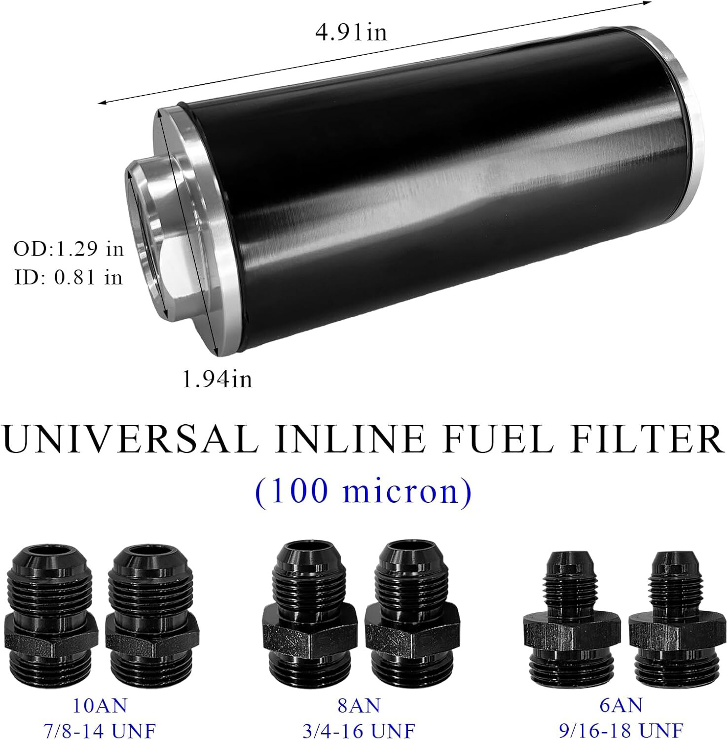 Filter 80an High Flow Inline Fuel Filter 100 Micron Cleanable 6AN 8AN 10AN Adapter ...