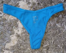 VS pink ribbed studded logo thong Panty BRAND NEW SIZE medium bright blue