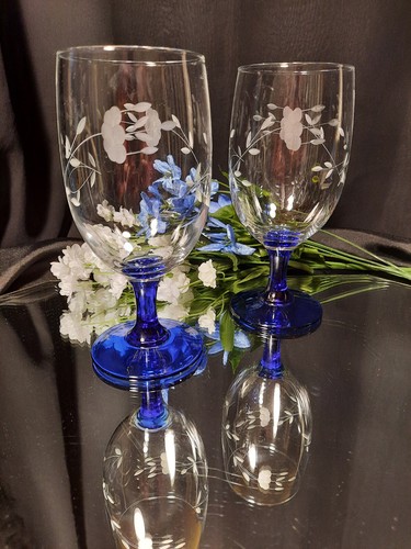 2 Princess House "Heritage Blue" Crystal Ice Tea Glasses Pair Set Hard To Find - Picture 9 of 13