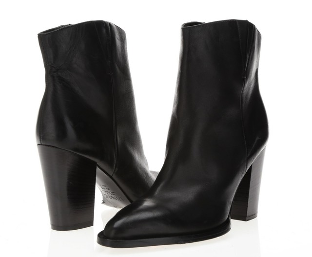 black leather block heel booties
