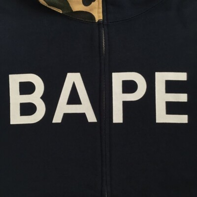 BAPE logo shark full zip hoodie a bathing ape BAPE camo Navy Size