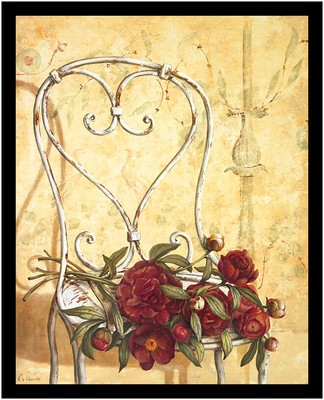 Fabrice de Villeneuve Poster Kunstdruck Bild im Rahmen Peonies on Chair 50x40cm