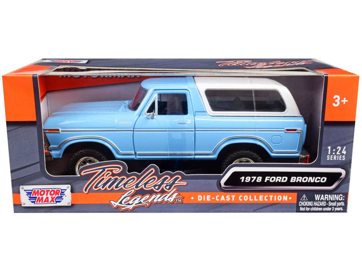 1978 Ford Bronco Custom Light Blue and White 1/24 motormax 79373BL