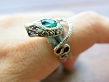 Green Cobra Snake Ring 925 Silver with Emerald, Ruby, and Marcasite Stone Size 9