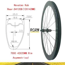 700C Road Bike Rear Wheel 42*25mm Asymmetrical Carbon Rim Novatec Hub 24Holes