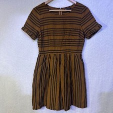 Broadway & Broome - Mustard Yellow and Black Pleated A-Line Mini Dress