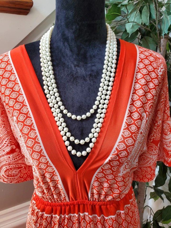 Vestido para mujer Just Love naranja blanco cachemir manga corta hasta la rodilla talla 3X Foto 2 de 4