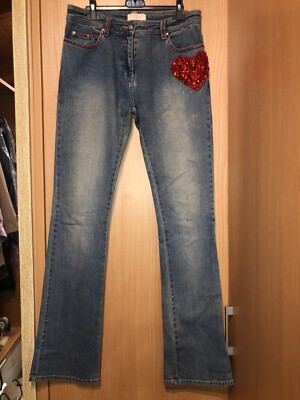 CLIPS MORE JEANS GR 46 BLAU LOGO STRASS HERZ STRASS ROT