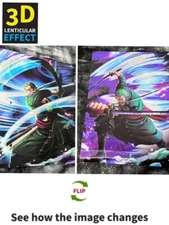 Roronoa Zoro-One Piece 3D poster,3D Lenticular Flip Effect,Anime Manga,2 in 1