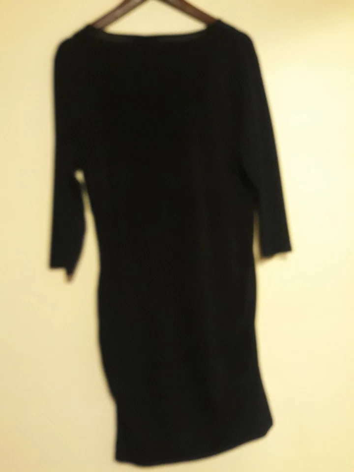 Attention Black Stretch Knit Knee Length Dress V-Neck ~ Size XL *826 - Image 2 of 3