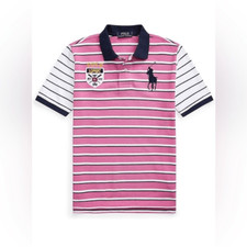 NEW Polo Ralph Lauren Boy s Big Pony Crest Stripe Mesh Cotton Polo Shirt size 7