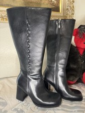 Women s Black Leather Harley Davidson Block Heel Zip Boot Size 5