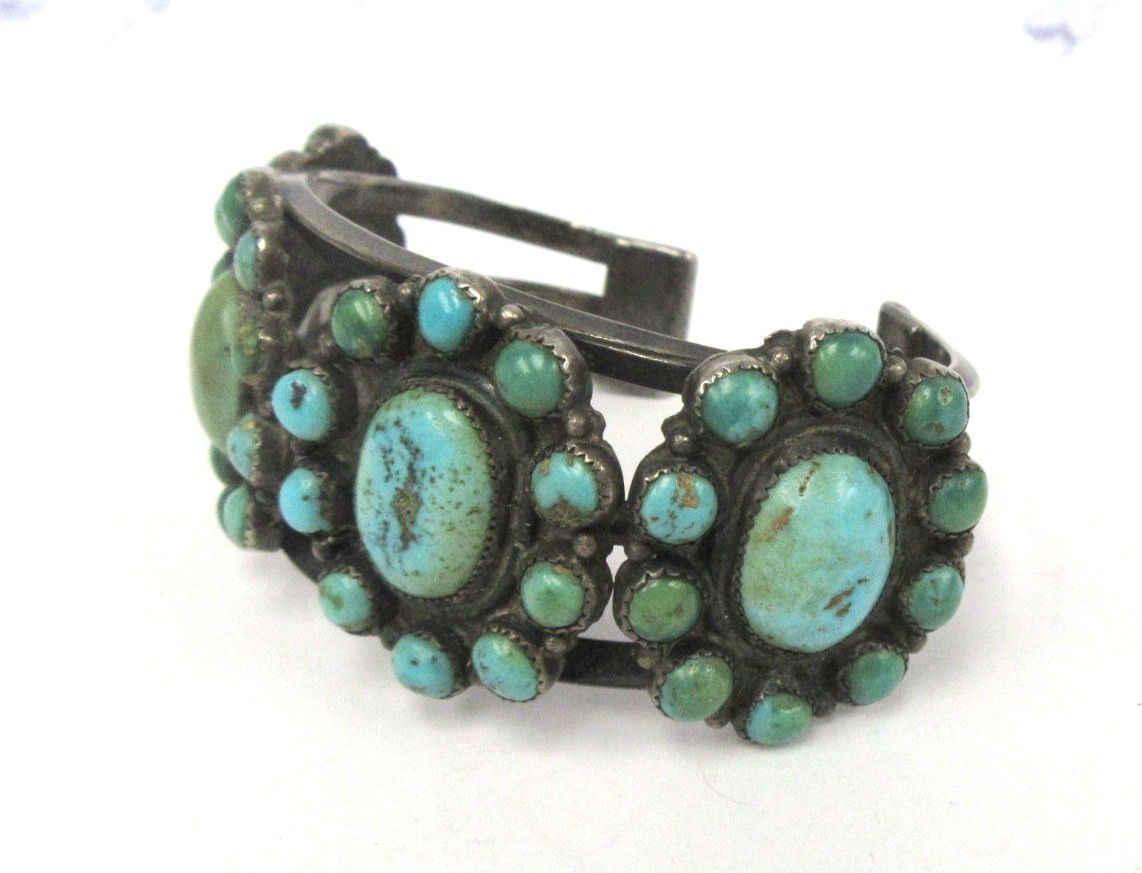 Unsigned 850 Silver Multi-Turquoise Cuff Bracelet… - image 3