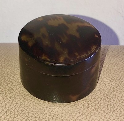 Vintage Schmuck Pillendose Art Deco 30er Jahre Faux Schildpatt Zelluloid Kunststoff 4cm