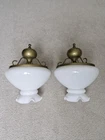 TWO Vintage Opaline Milk Glass Light Shades Ceiling with Brushed Brass fitting