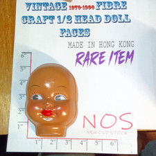 Vintage Fibre Craft NOS 4in 1/2 Head Plastic Doll Face Blue Eyes Hong Kong 1970s