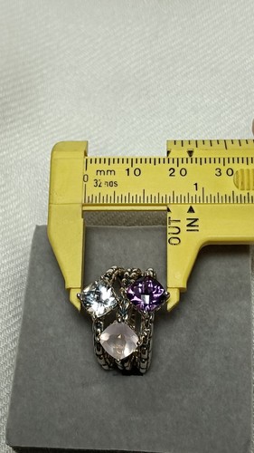 John Hardy Sterling Silver Multi Gemstone Ice Ring Amethyst, Rose Quartz & Topaz - Picture 16 of 18