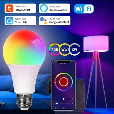 Tuya Smart WiFi LED Light Bulbs 220V 110V 10W 15W 20W E27 Alexa LED Lamp RGB Sma