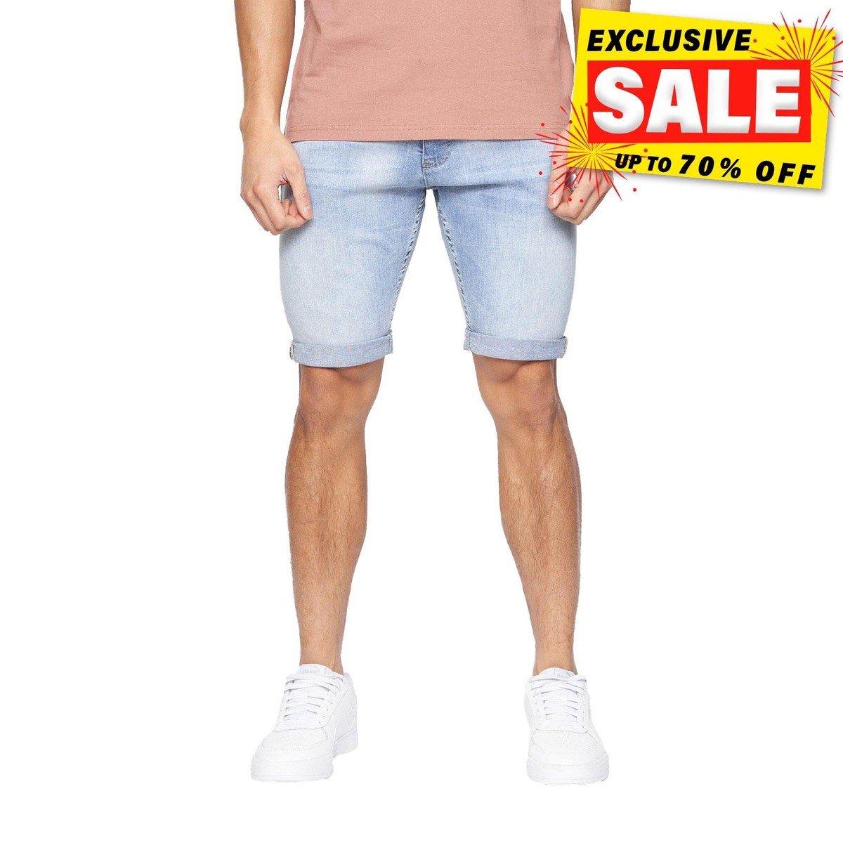 Crosshatch Tonwin Casual Comfort Embossed Denim Shorts Mens Light Wash - Main Image