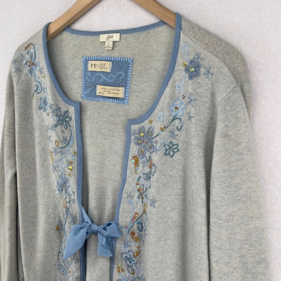 Suéter J.JILL L Reelaborado Edición Limitada Lana Floral Cárdigan Gris HK DE COLECCIÓN Foto 4 de 4