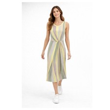 Lou & Grey Loft sleeveless striped drape front midi dress Size XS yellow gray