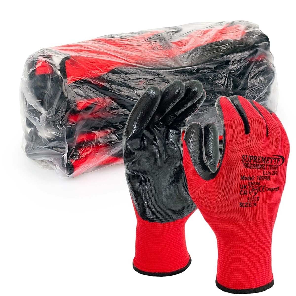 SupremeTTF Work Gloves Cut Level Nitrile Dipped Gloves Red