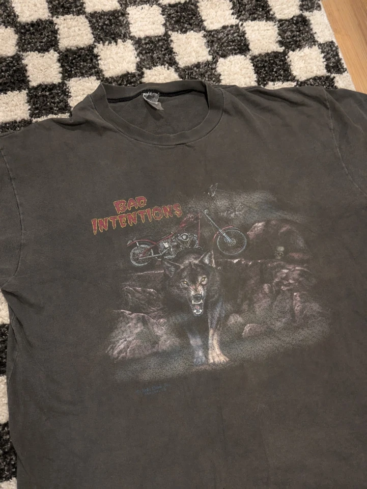 Camiseta De Colección Años 90 Bad Intentions Wolf Motociclista Ahumada Talla L Puntada Única Foto 4 de 4