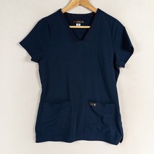 Koi Basics Scrub Top Womens XS Navy Blue V Neck Stretch Pockets Medical