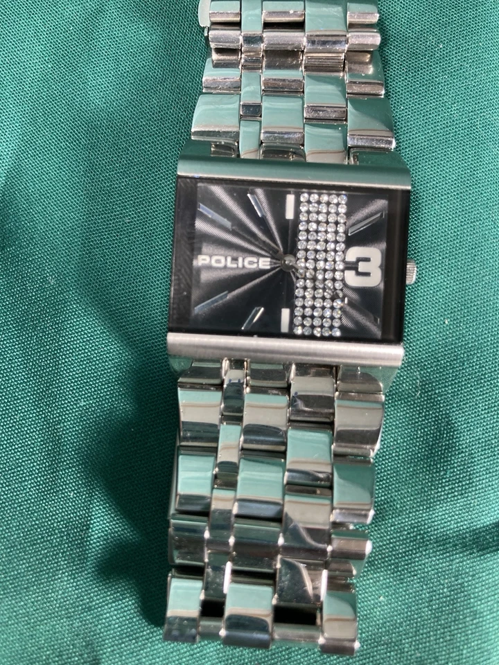 Police Unisex 10501B Square Black Dial Quartz. Steel Bracelet, New Battery, Case - image 4 of 4