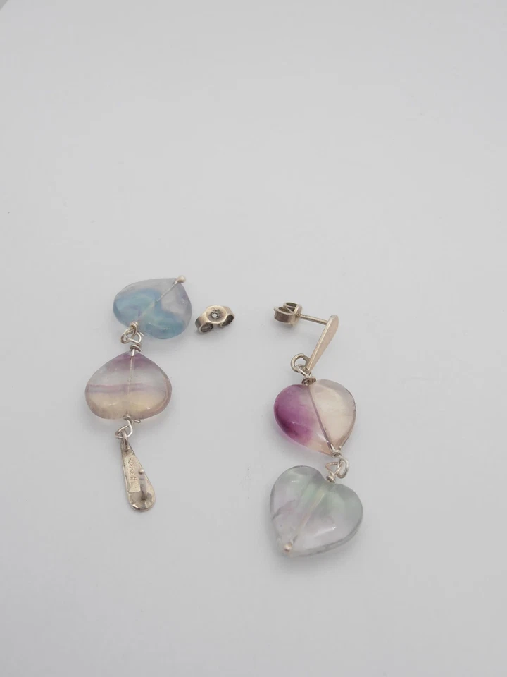 Orecchini pendenti con Cuore in Fluorite e Argento 925 - Pietra Dura - Immagine 4 di 4