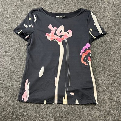 GIORGIO ARMANI Abstract Floral Silk Top Women's Size 12 Black Multi
