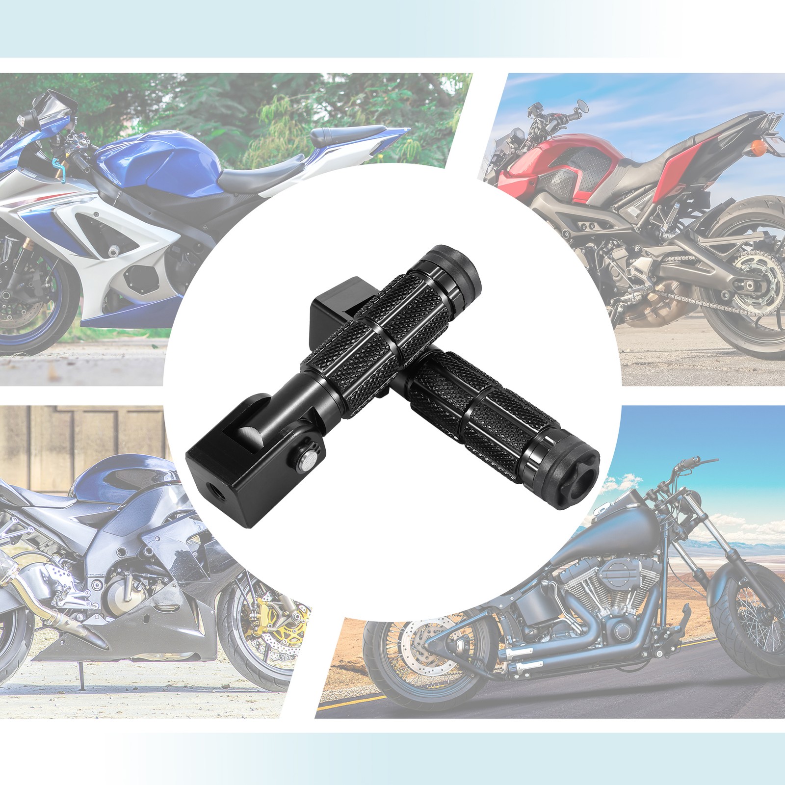 Universal 7mm Aluminum Alloy Motorcycle Rearset Fold Footrest Black Pack of 2