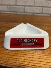 Vintage Old Hickory Bourbon Milk Glass Ashtray Advertising Made in France OPALEX