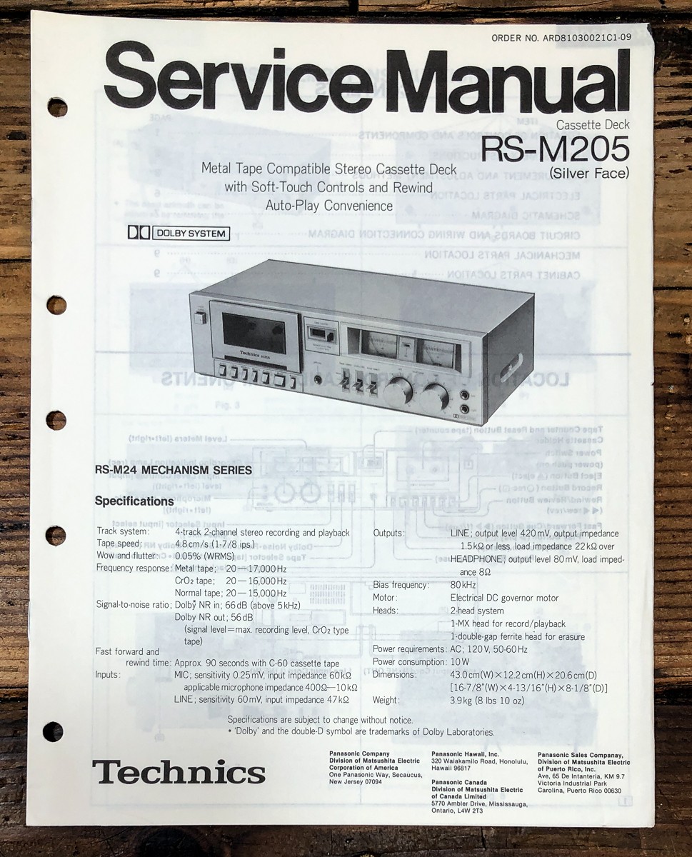 Technics RS-M205 Cassette Service Manual *Original*