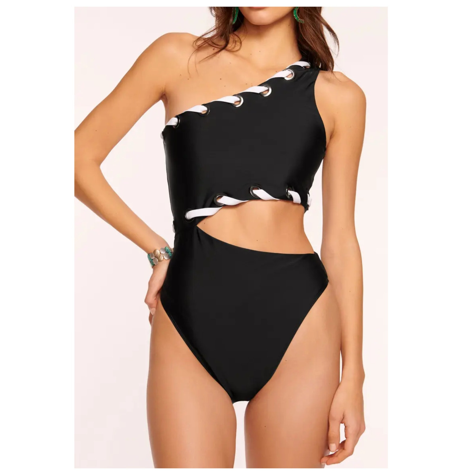 NWT Ramy Brook Verdie Lace-Up One-Shoulder One-Piece Swimsuit ...